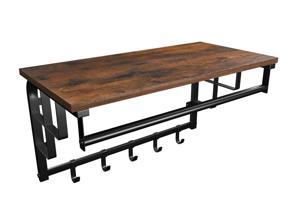 Wall-mounted coat rack with shelf, silver metal, 66.5x30x32.5 cm, 01 0000490