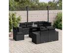 9-piece garden furniture set with cushions, black woven resin