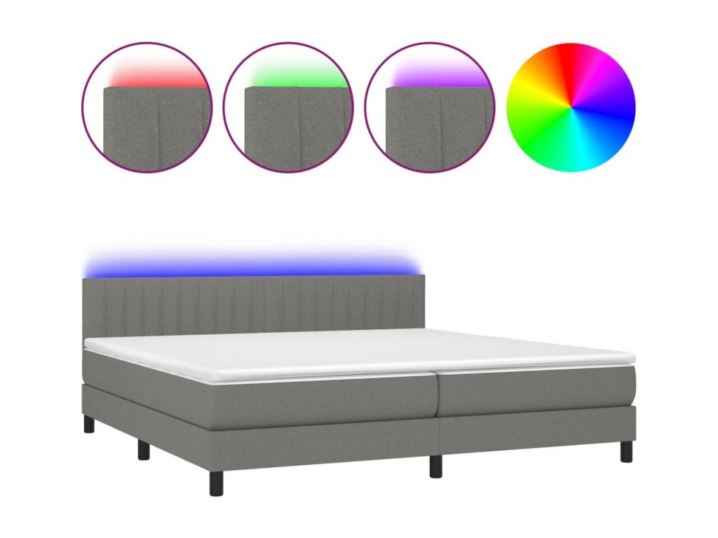 Bed base with Homelumiere bed light and mattress and LED Dark Grey 200x200