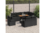 9-piece garden furniture set with cushions, black woven resin