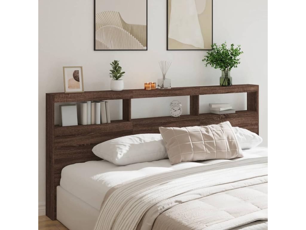 Headboard wardrobe with LED lighting, brown oak, 220x17x102