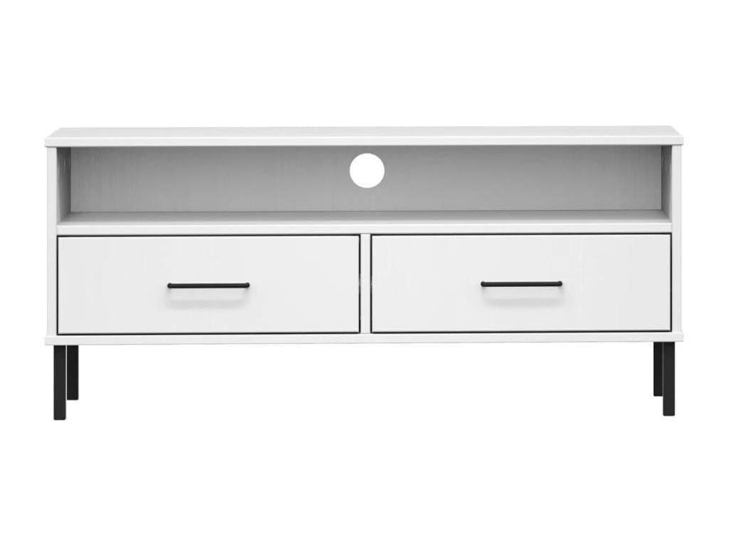 TV stand with metal legs, white, solid pine wood, Homelumiere