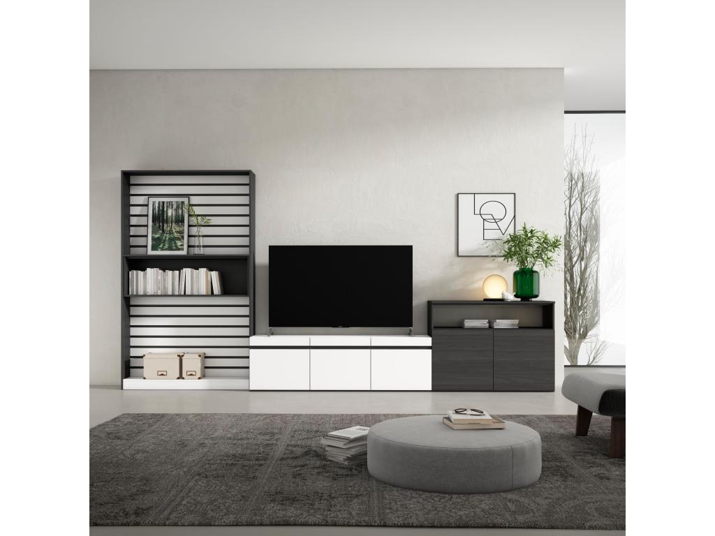 TV Unit Set 360x186x35cm For TVs up to 65" Complete Living Room Set White and Black