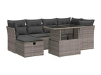 7-piece garden furniture set with cushions, grey woven resin