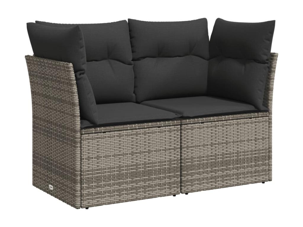 Garden furniture set with cushions, 7 pieces, grey woven resin