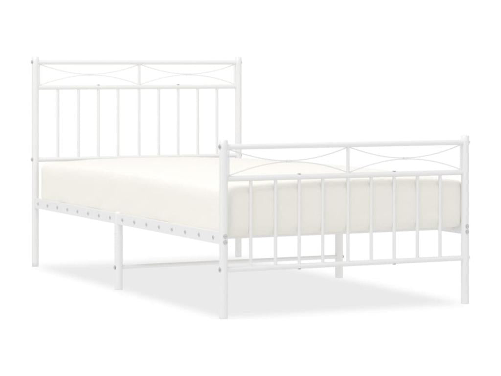 Metal bed frame with headboard and footboard, white, 100x190 cm, 05658CYBW