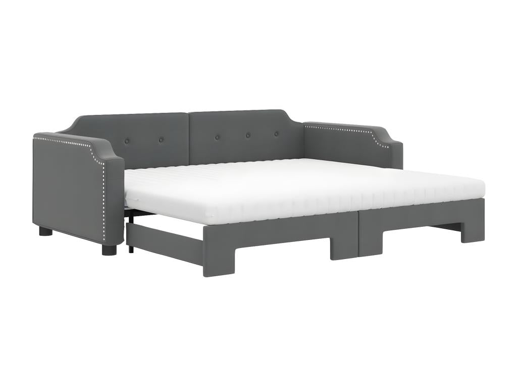Daybed with pull-out bed and dark grey mattress 90x200 cm fabric