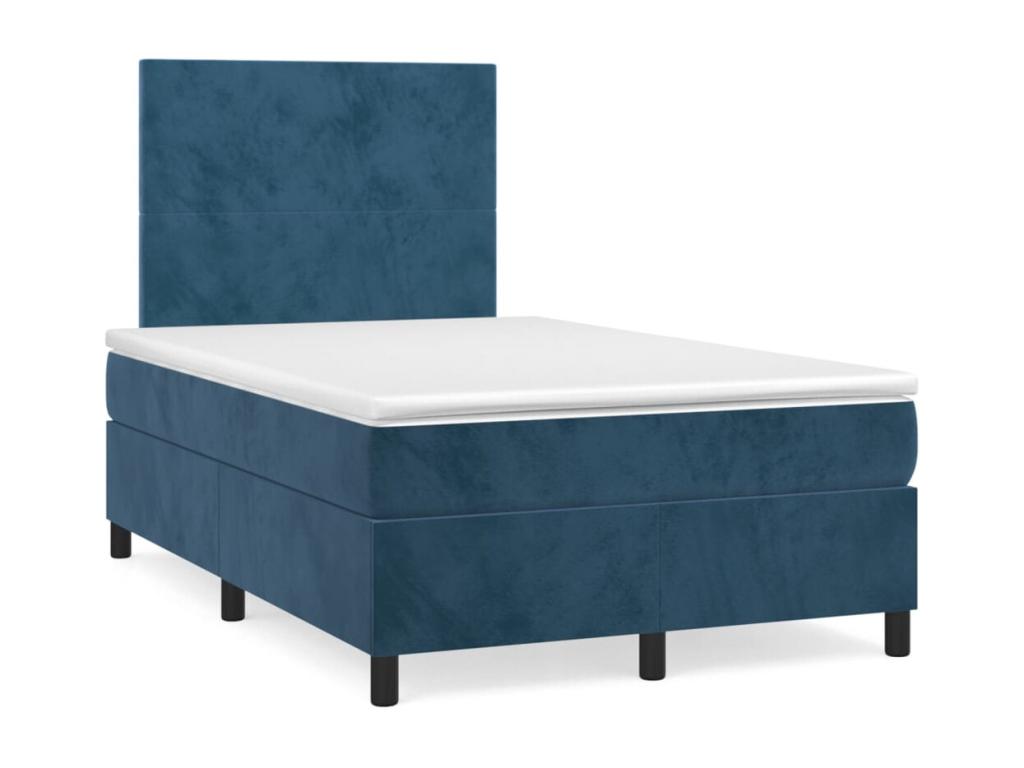 Upholstered bed base and mattress, dark blue, 120x200cm, velvet