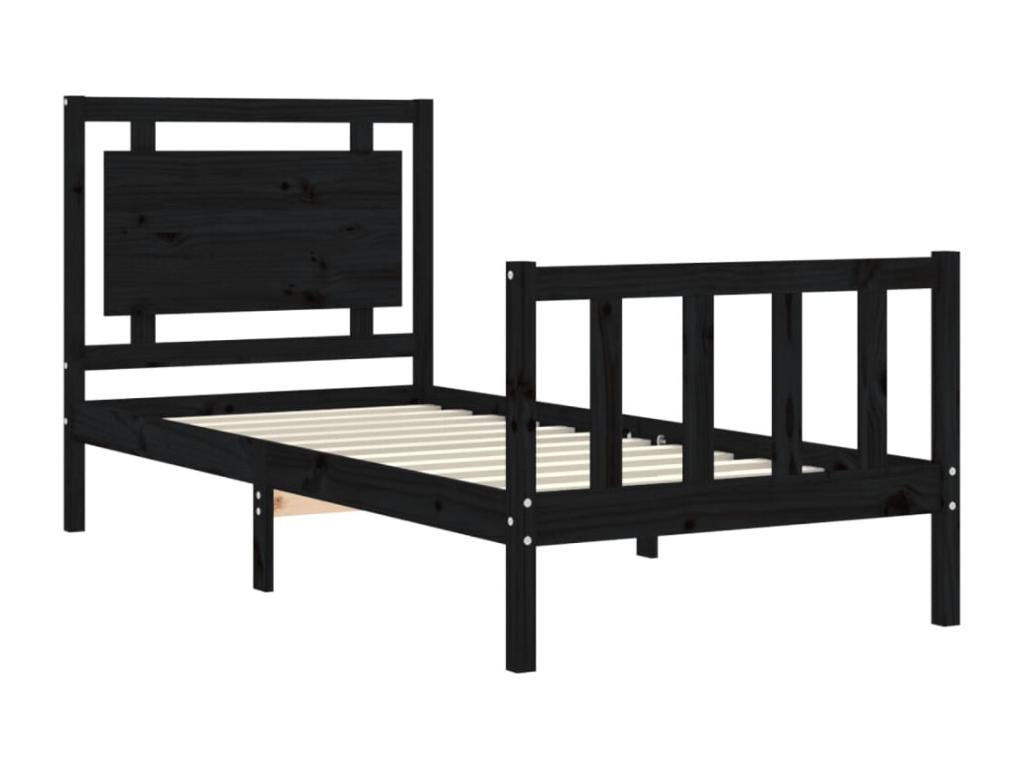 Bed frame with black headboard, 90x190 cm, solid wood
