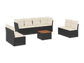 9-piece garden furniture set with cushions, black woven resin