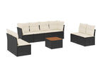 9-piece garden furniture set with cushions, black woven resin