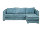 Quick and reversible corner sofa bed in turquoise blue corduroy - 160 cm sleeping area - 18 cm mattress - Homelumiere
