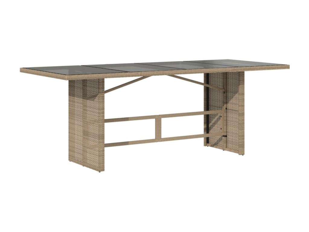 Garden table with beige glass top, 190x80x74 cm