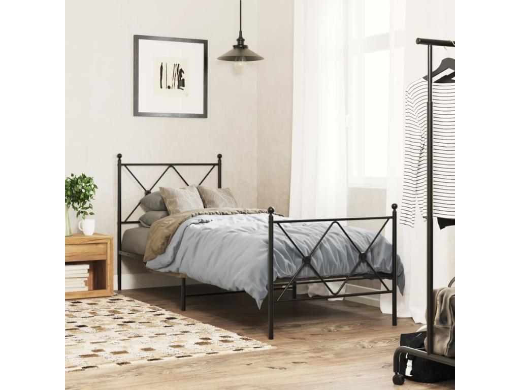 Metal bed frame without mattress, with black bed legs, 80x200 cm