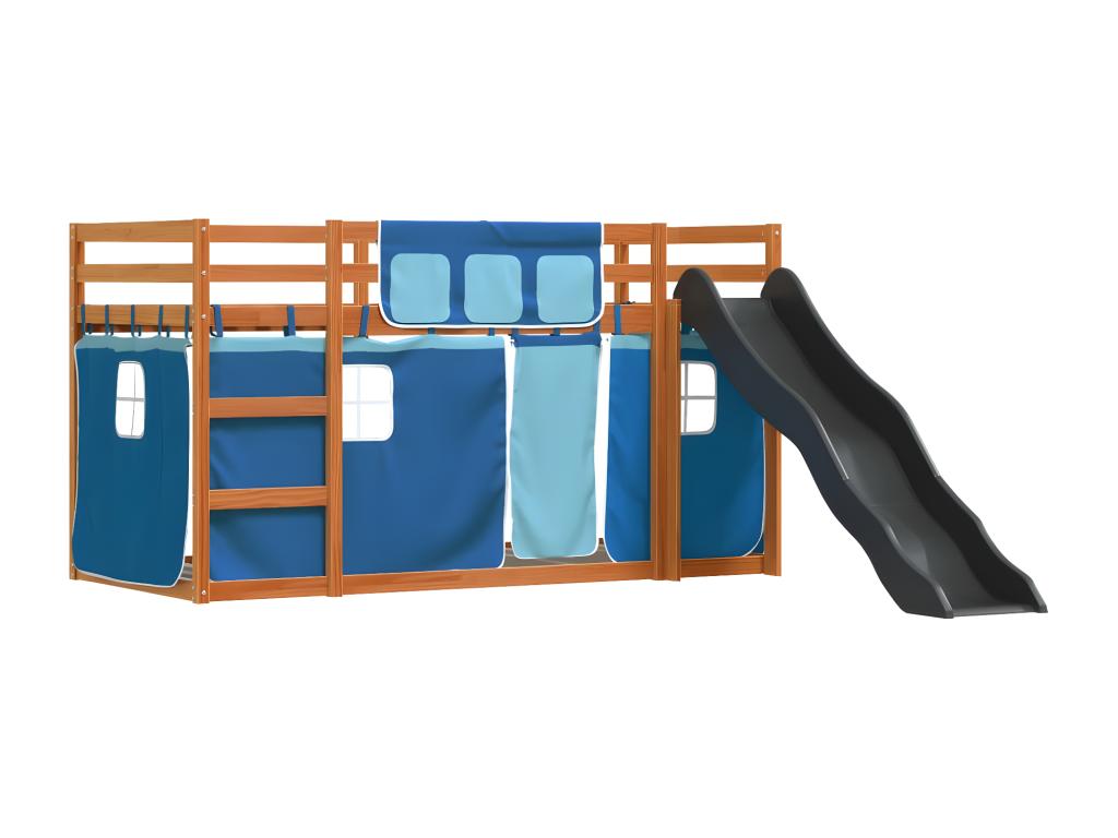 Bunk bed with slide and blue curtains 80x200 cm