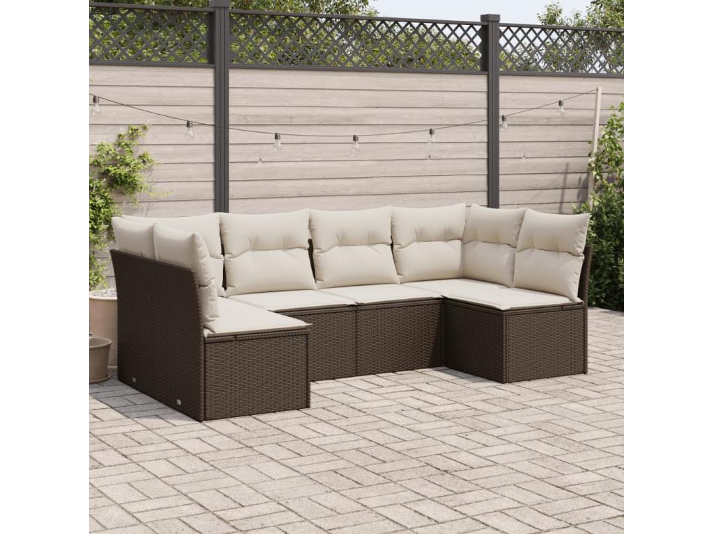 Garden furniture set with cushions, 6 pieces, brown woven resin