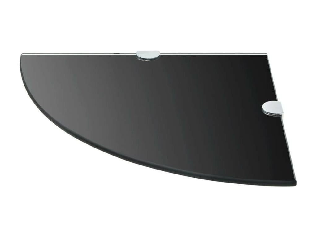 Corner shelf with chrome brackets, black glass, 35x35