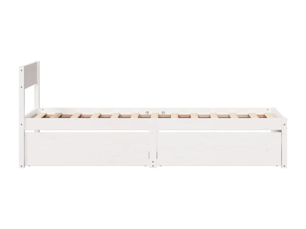 Bed frame with drawers, white, 90x190 cm, solid pine wood