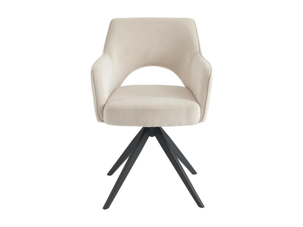 Set of 2 swivel chairs with corduroy and black metal armrests - Cream - Homelumiere