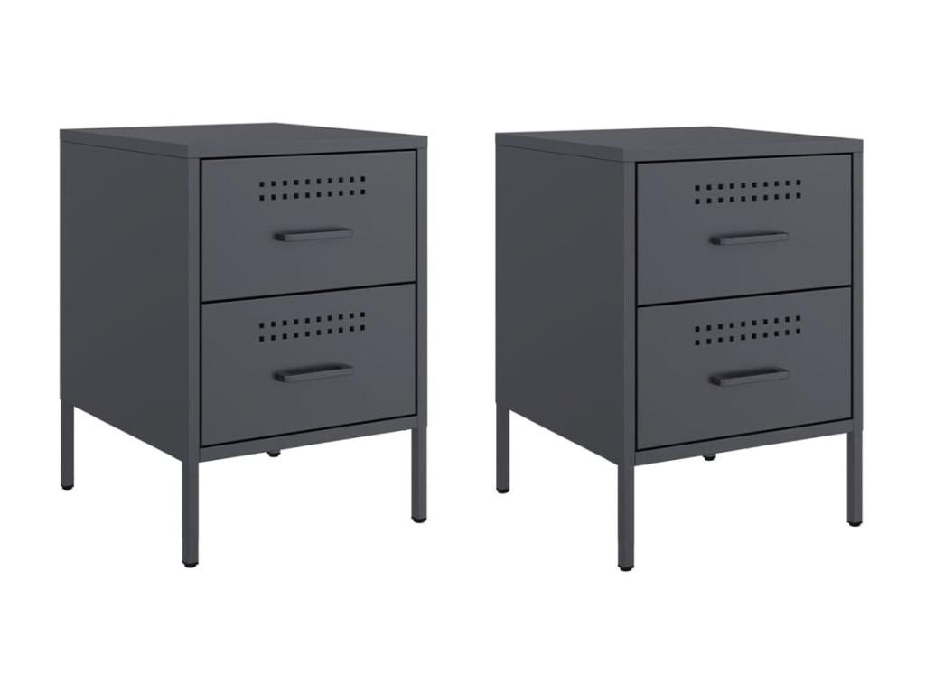 2-piece bedside tables, anthracite, 36x39x50.5 cm, steel
