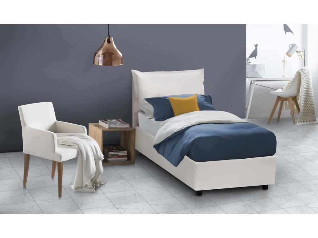 Homelumiere Single Bed with Storage Bed in Eco-Leather Upholstery, Made in Italy, Front Opening, Includes 80x200 cm Mattress, White