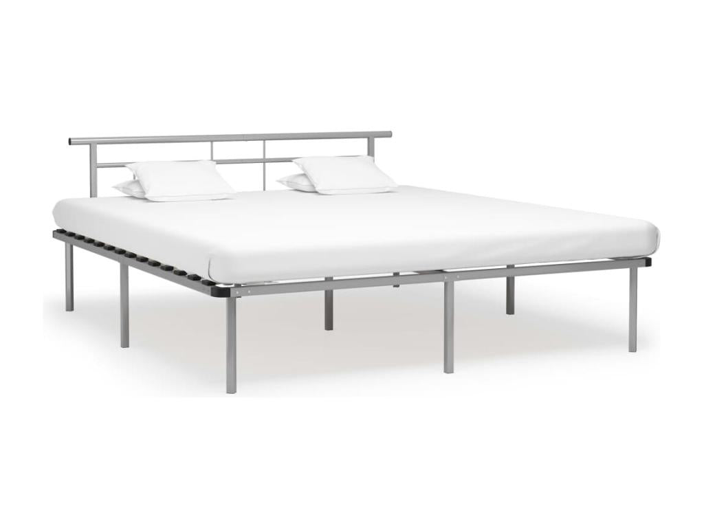 Grey metal bed frame without mattress, 180x200 cm
