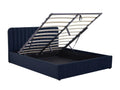 Adult storage bed 160x200 cm with upholstered headboard in midnight blue velvet - Homelumiere