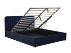 Adult storage bed 160x200 cm with upholstered headboard in midnight blue velvet - Homelumiere