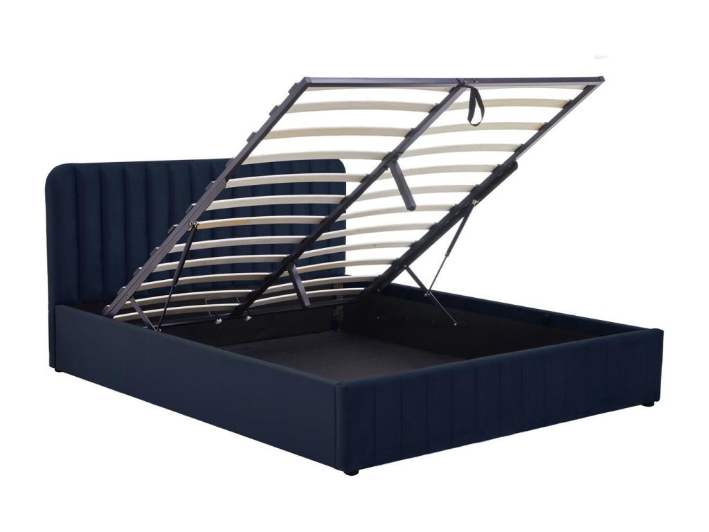 Adult storage bed 160x200 cm with upholstered headboard in midnight blue velvet - Homelumiere
