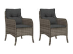Garden chairs with cushions, set of 2, grey woven resin