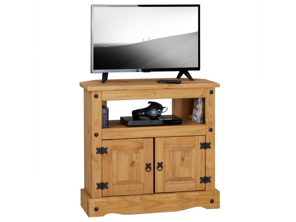 Homelumiere TV stand, 85cm, Mexican style, with 2 doors and 1 niche, solid pine, stained/waxed finish