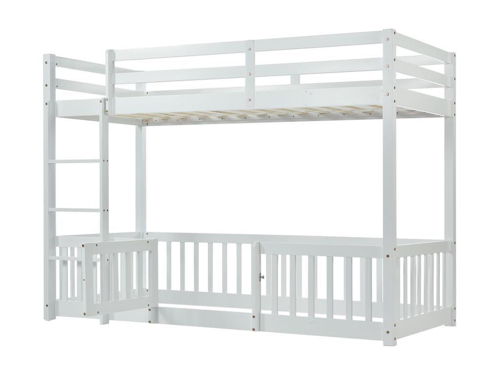 Solid wood bunk bed - 90x200 cm - with safety rails - White