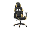 Massage gaming chair with footrest, black/gold faux leather