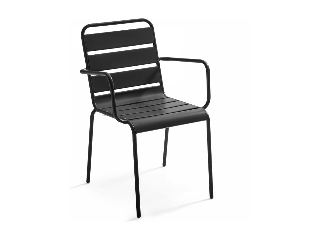 Square garden table and 2 grey steel chairs set - Homelumiere