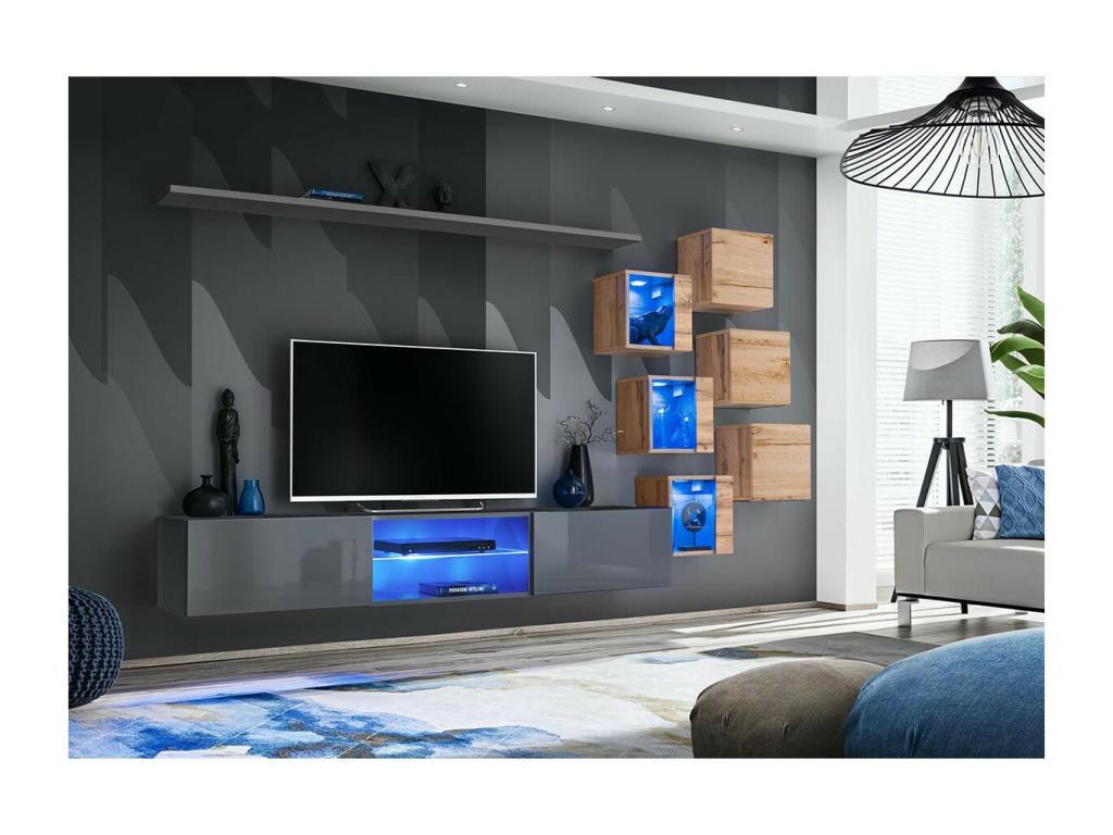 Homelumiere XXI 260cm TV Unit Set, Grey/Natural