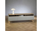 Homelumiere style wooden sideboard with 3 drawers, low grey stained cabinet