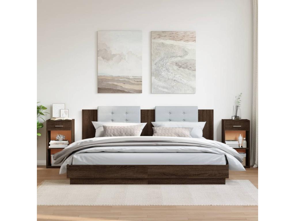 2-piece bedside tables, brown oak, 35x34x65cm, engineered wood