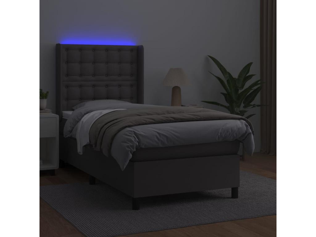 Bed base with LED light, grey, 100x200 cm, faux leather