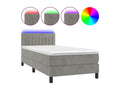 Upholstered bed base with mattress and LED light, light grey, 100x200 cm, velvet
