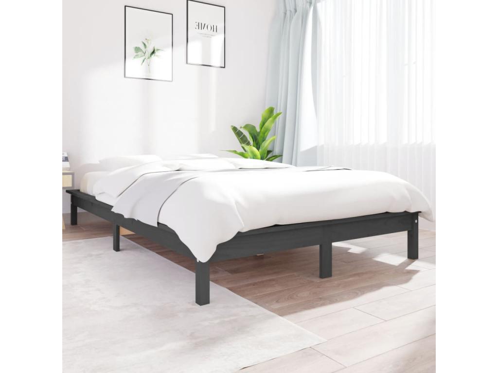 Bed frame without mattress, grey solid wood
