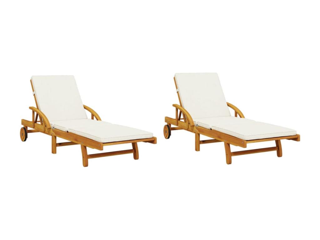 Set of 2 sun loungers with cushions, 200x68x83 cm, wood, Homelumiere