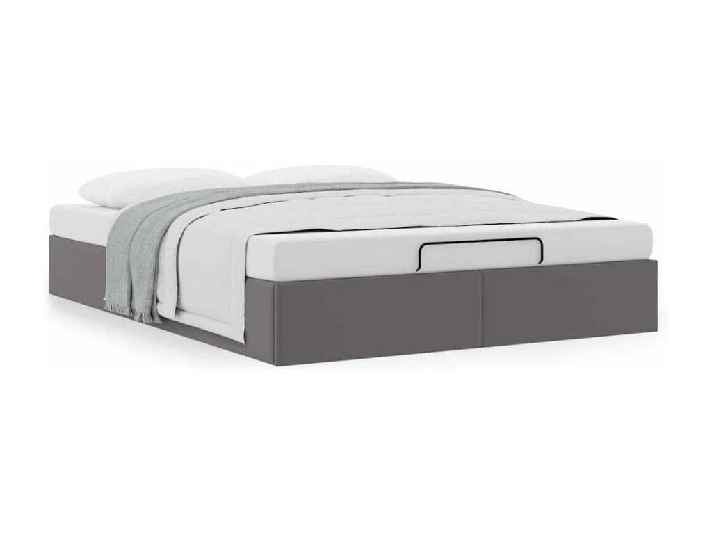 Ottoman bed frame without mattress, grey, 140x200 cm, faux leather