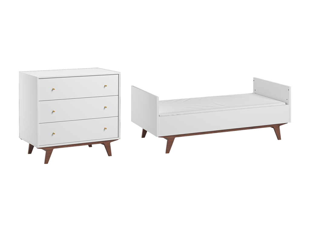 Convertible bed 70x140 and 3-drawer chest - White and wood