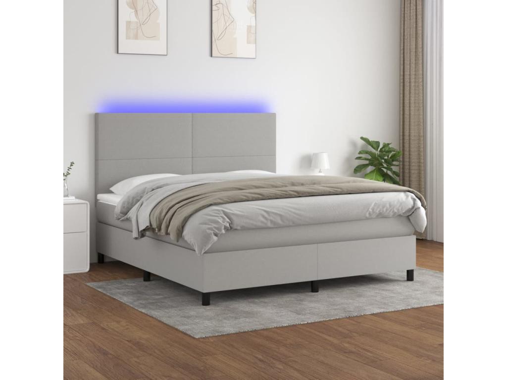 Upholstered bed base and mattress with LED lighting, light grey, 180x200 cm, fabric 16756IORT