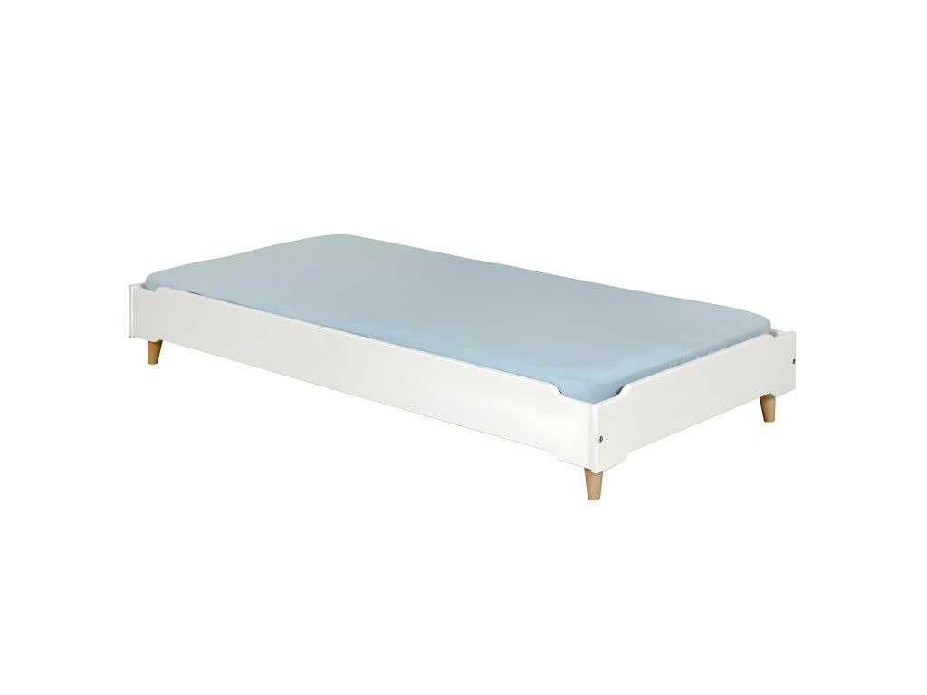 Stackable bed with legs and mattress 90x190 cm solid wood white Homelumiere