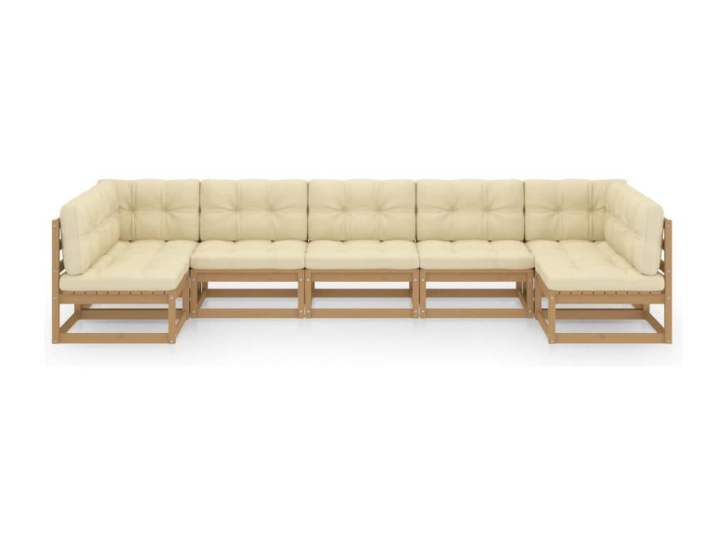 7-piece garden furniture set with cushions, honey brown, pine wood