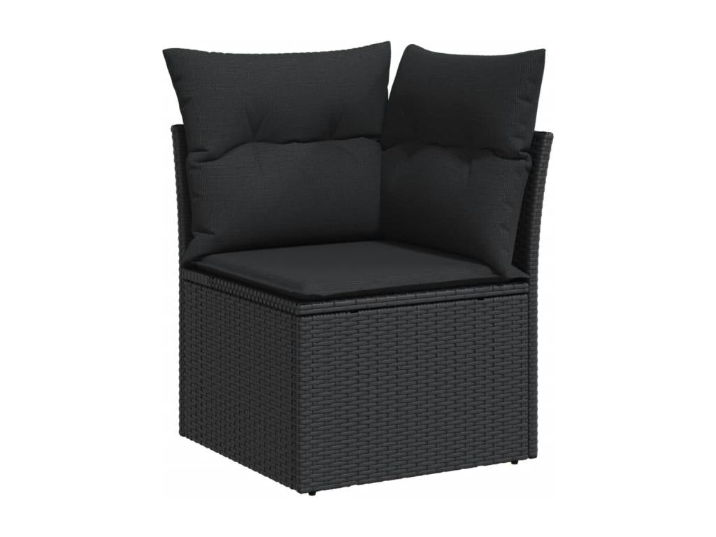 8-piece garden furniture set with cushions, black woven resin