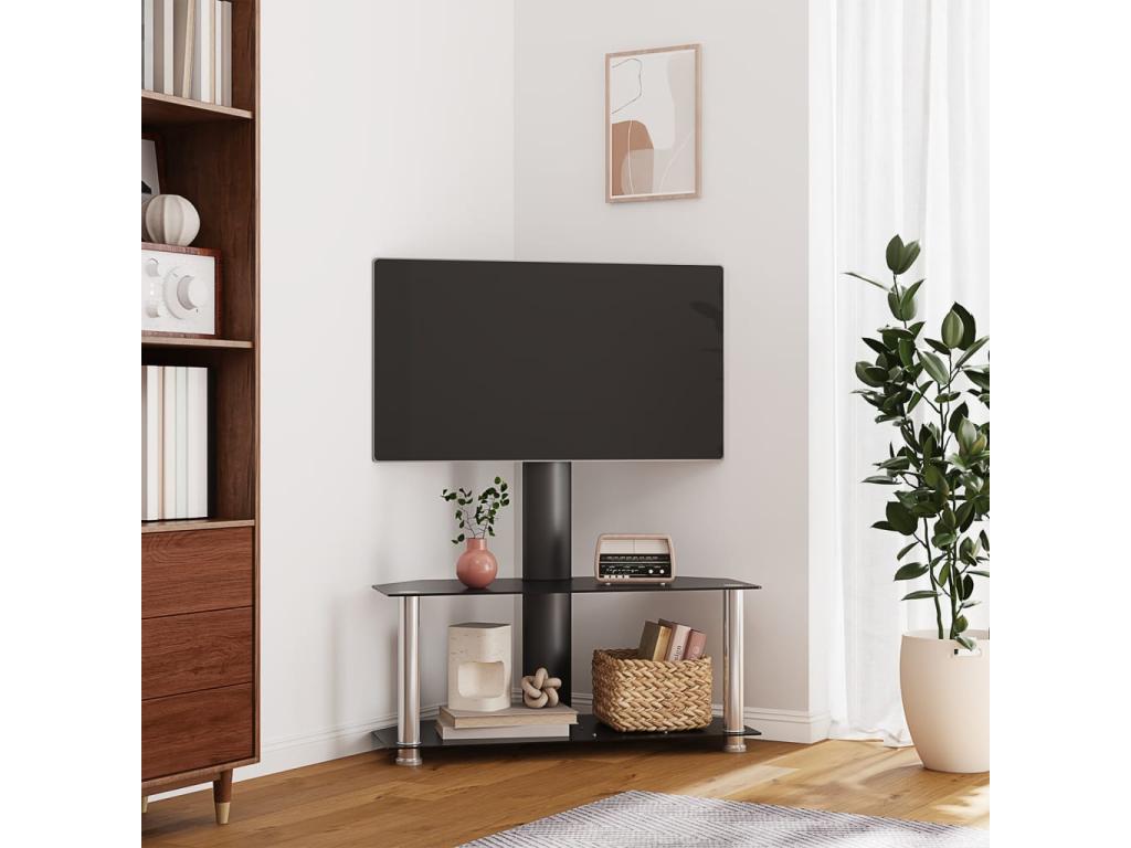 2-Tier Corner TV Stand for 32-70 Inch TVs, Black and Silver