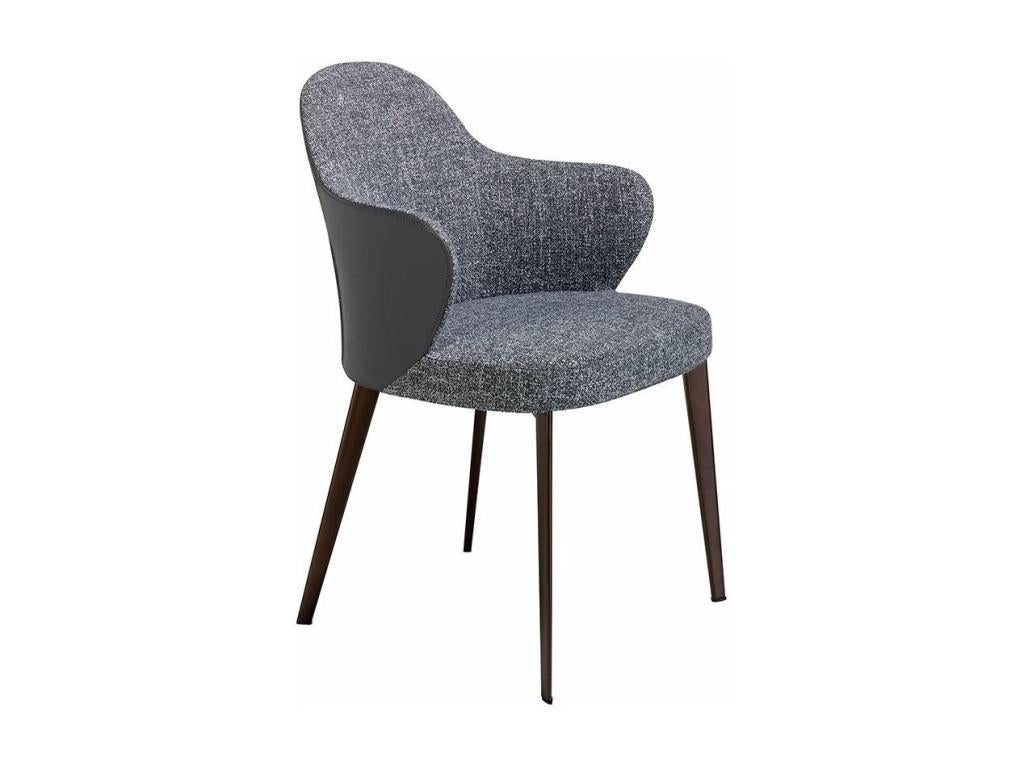 Homelumiere fabric and eco-leather chair in grey with steel legs - Set of 2 - Colour Homelumiere 53