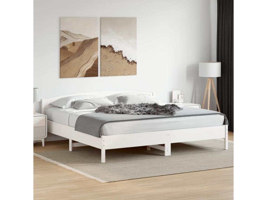 White bed frame and headboard 200x200 solid pine wood